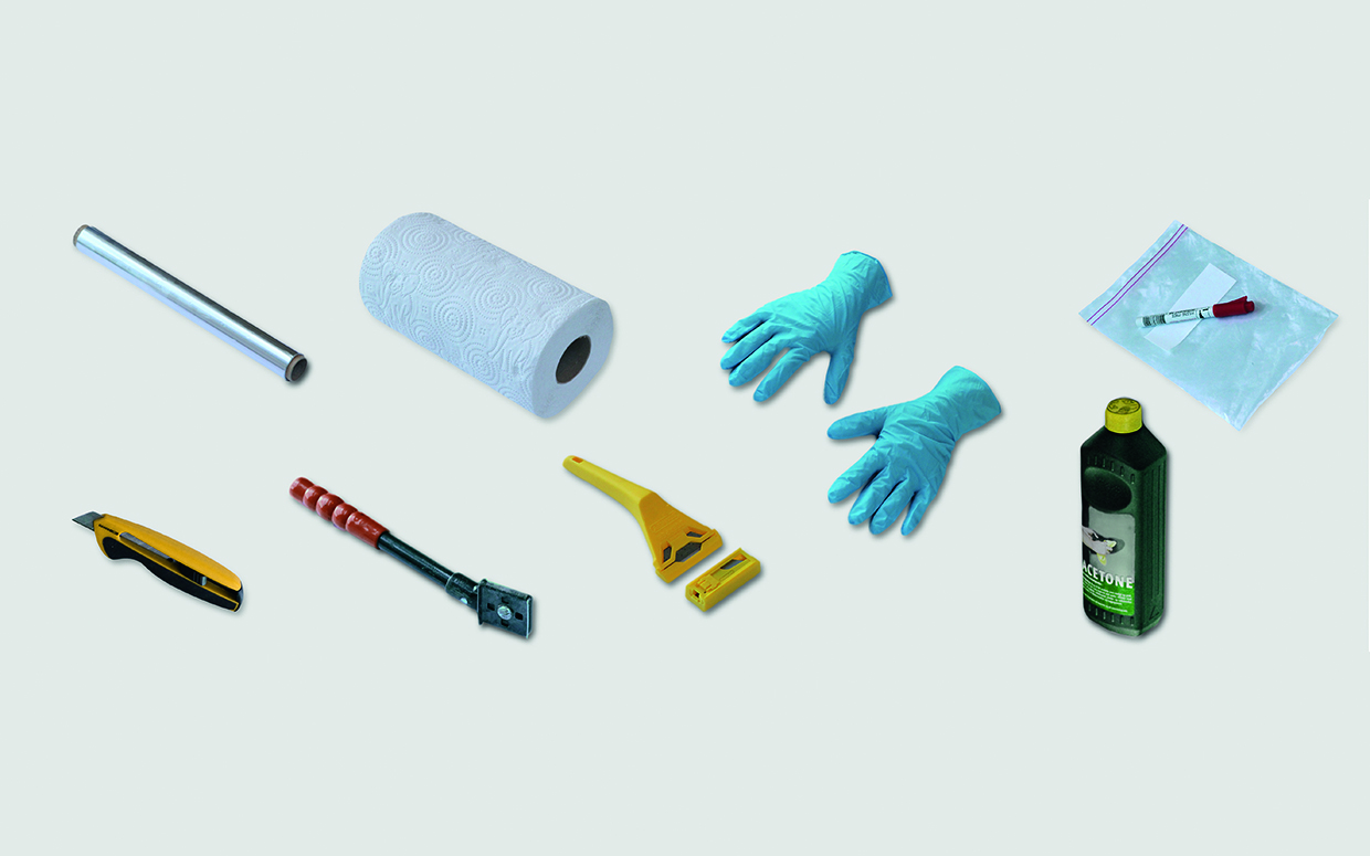 Tools and equipment used for collecting paint samples